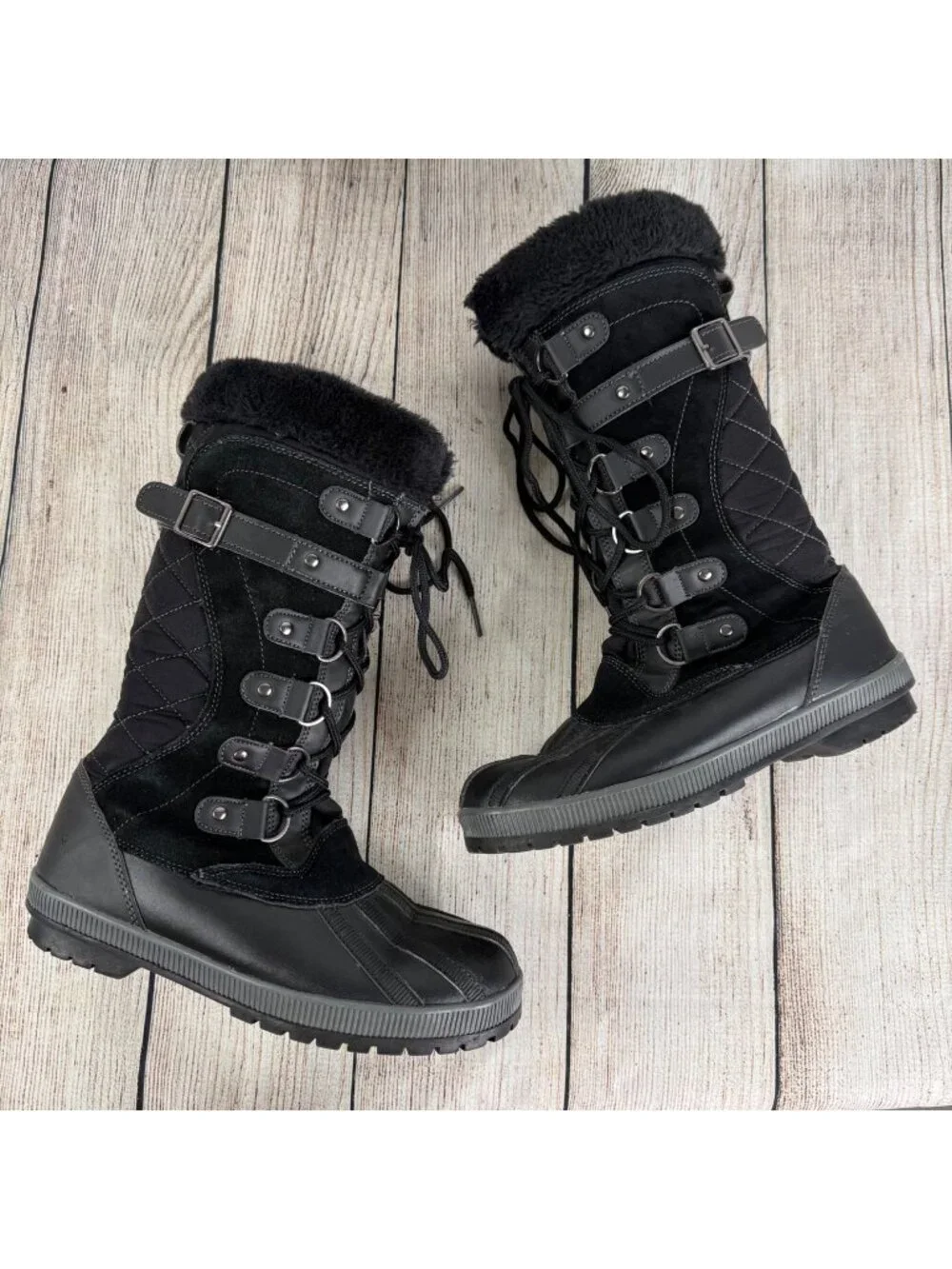 Weathermates by Khombu Black Tall Quilted Winter Snow Boots Size 8M